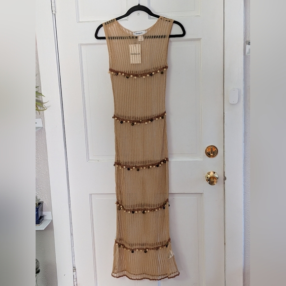 Desigual Open Knit Beaded Maxi Dress NWT Sheer Boho Stretch Festival Beach - Picture 2 of 5